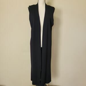 EUC Nygard L Sleeveless Long Line Open Duster Cardigan Sweater Vest Black